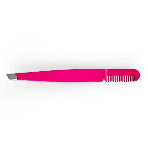 Precision Slant Tip Eyebrow Tweezer with Comb – Stainless Steel, Bright Pink – BOGO Sale - görsel 5