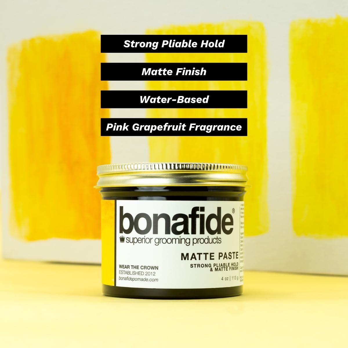 Bona Fide Pomade Matte Paste 4 oz. – Strong Hold, Water-Based Texturizing Pomade with Light Citrus Scent Avelisse
