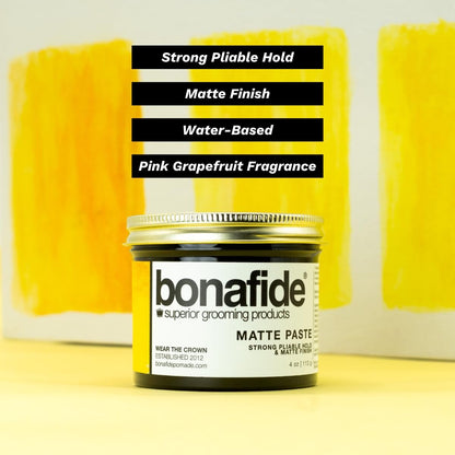 Bona Fide Pomade Matte Paste 4 oz. – Strong Hold, Water-Based Texturizing Pomade with Light Citrus Scent Avelisse