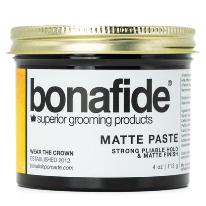 Bona Fide Pomade Matte Paste 4 oz. – Strong Hold, Water-Based Texturizing Pomade with Light Citrus Scent Avelisse