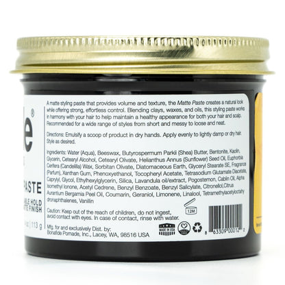 Bona Fide Pomade Matte Paste 4 oz. – Strong Hold, Water-Based Texturizing Pomade with Light Citrus Scent Avelisse