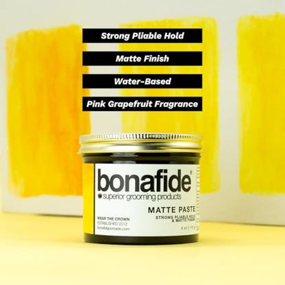 Bona Fide Pomade Matte Paste 4 oz. – Strong Hold, Water-Based Texturizing Pomade with Light Citrus Scent Avelisse