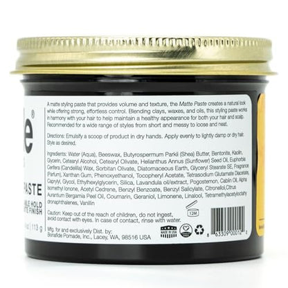 Bona Fide Pomade Matte Paste 4 oz. – Strong Hold, Water-Based Texturizing Pomade with Light Citrus Scent Avelisse