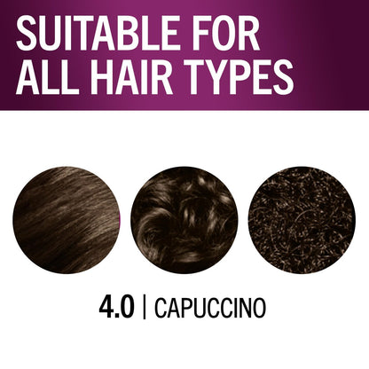 Schwarzkopf Keratin Permanent Hair Dye Cream 4.0 Cappuccino - Professional Gray Coverage with Bond Enforcing System