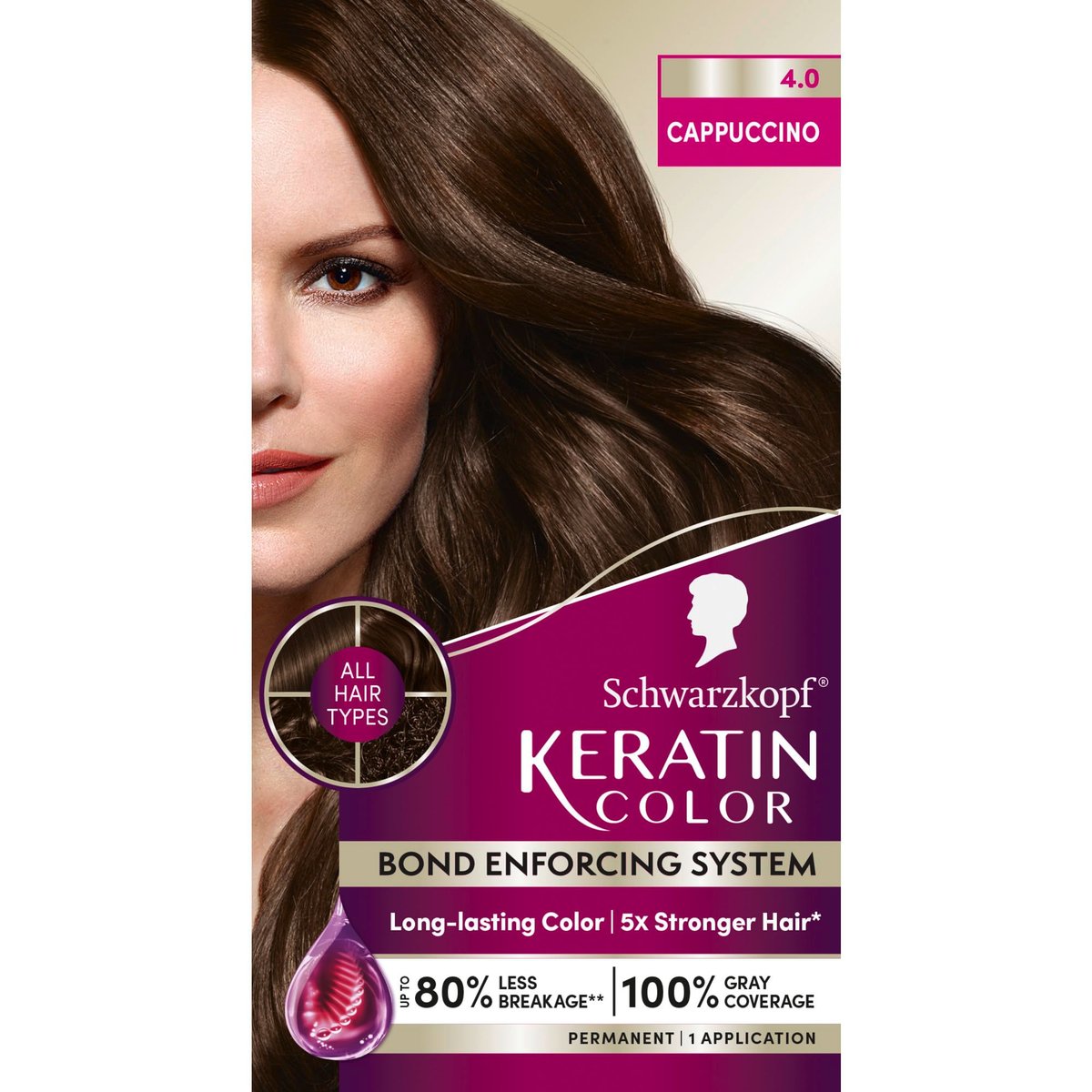 Schwarzkopf Keratin Permanent Hair Dye Cream 4.0 Cappuccino - Professional Gray Coverage with Bond Enforcing System - görsel 1