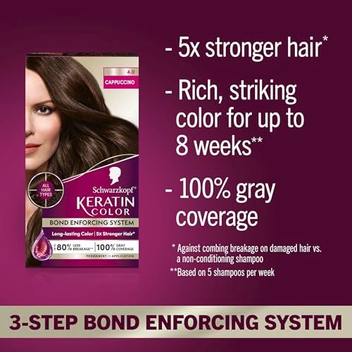 Schwarzkopf Keratin Permanent Hair Dye Cream 4.0 Cappuccino - Professional Gray Coverage with Bond Enforcing System - görsel 4