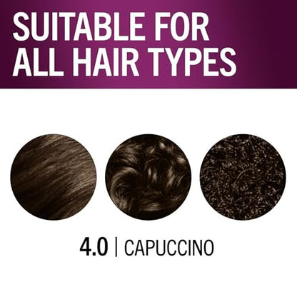 Schwarzkopf Keratin Permanent Hair Dye Cream 4.0 Cappuccino - Professional Gray Coverage with Bond Enforcing System