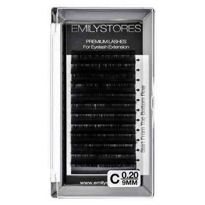 EMILYSTORES Eyelash Extensions 0.20mm Thickness C Curl 9mm Length Natural Looking Individual Volume Eyelashes for Lash Extensions (0.20, C, 9mm), Black
