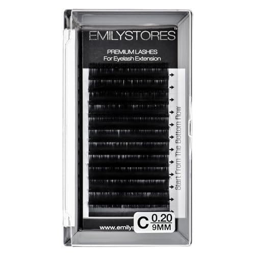 EMILYSTORES Eyelash Extensions 0.20mm Thickness C Curl 9mm Length Natural Looking Individual Volume Eyelashes for Lash Extensions (0.20, C, 9mm), Black - görsel 2