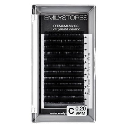 EMILYSTORES Eyelash Extensions 0.20mm Thickness C Curl 9mm Length Natural Looking Individual Volume Eyelashes for Lash Extensions (0.20, C, 9mm), Black