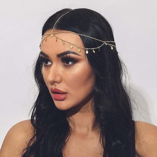 Aukmla Gold Sequins Head Chain Jewelry Festival Headpiece for Women and Girls - görsel 6