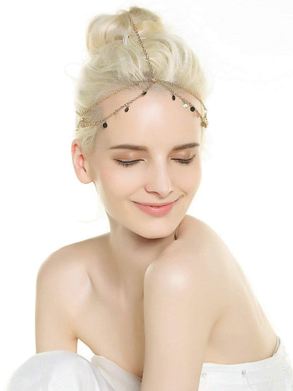 Aukmla Gold Sequins Head Chain Jewelry Festival Headpiece for Women and Girls