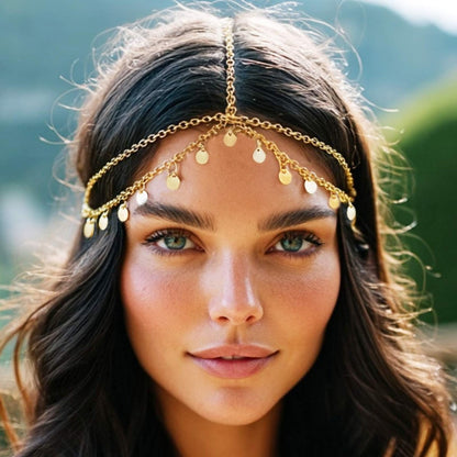 Aukmla Gold Sequins Head Chain Jewelry Festival Headpiece for Women and Girls