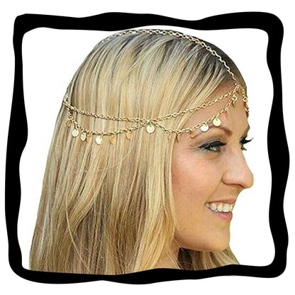 Aukmla Gold Sequins Head Chain Jewelry Festival Headpiece for Women and Girls