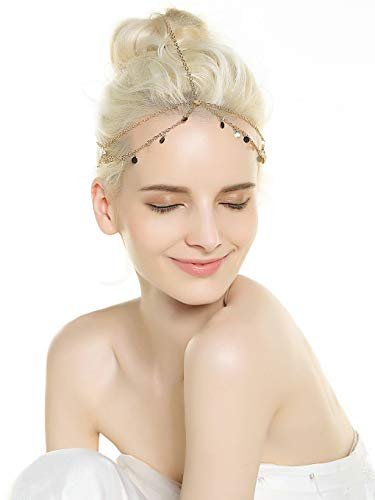 Aukmla Gold Sequins Head Chain Jewelry Festival Headpiece for Women and Girls