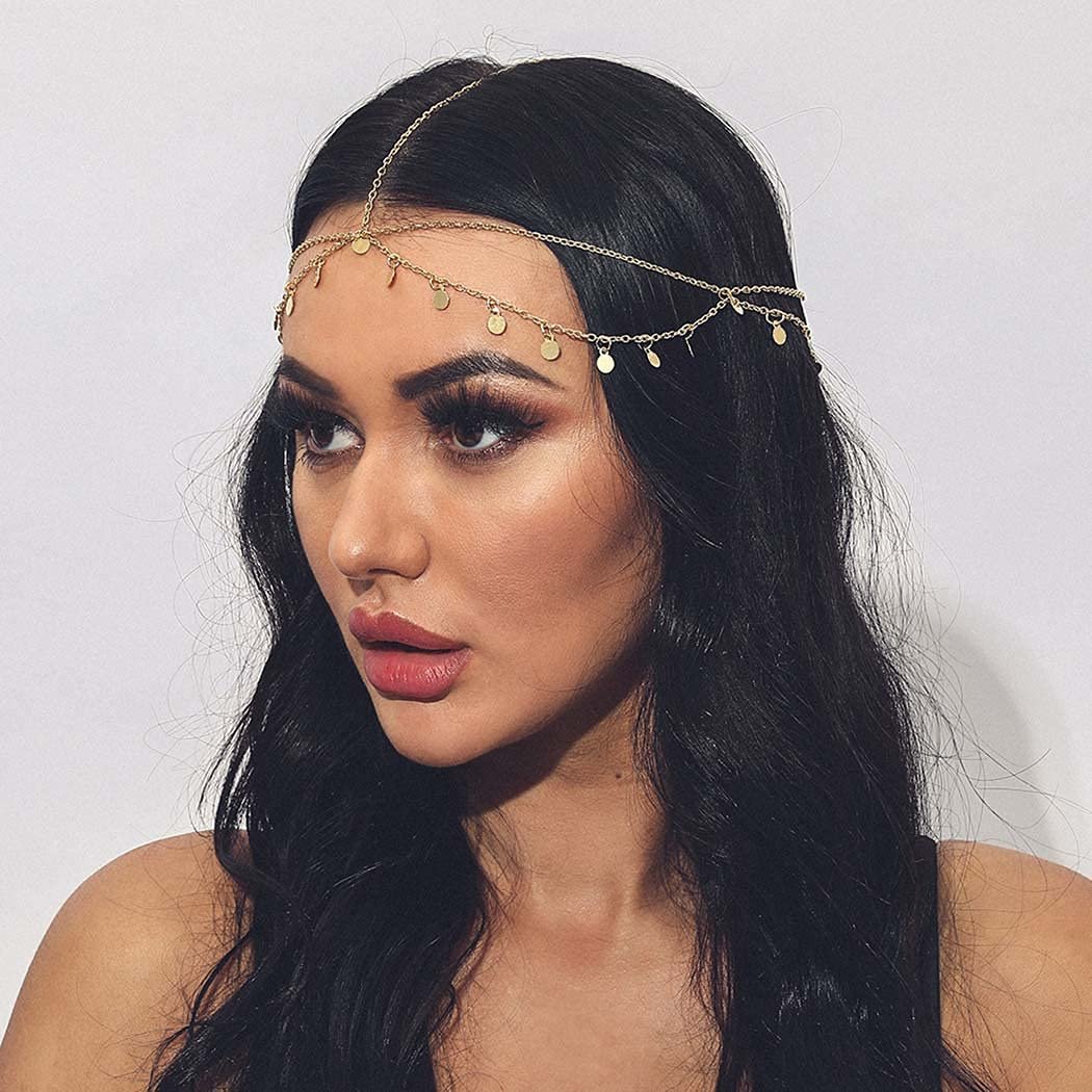 Aukmla Gold Sequins Head Chain Jewelry Festival Headpiece for Women and Girls - görsel 5