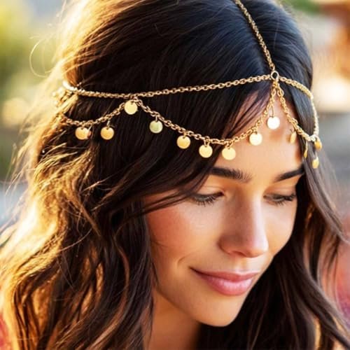 Aukmla Gold Sequins Head Chain Jewelry Festival Headpiece for Women and Girls - görsel 14