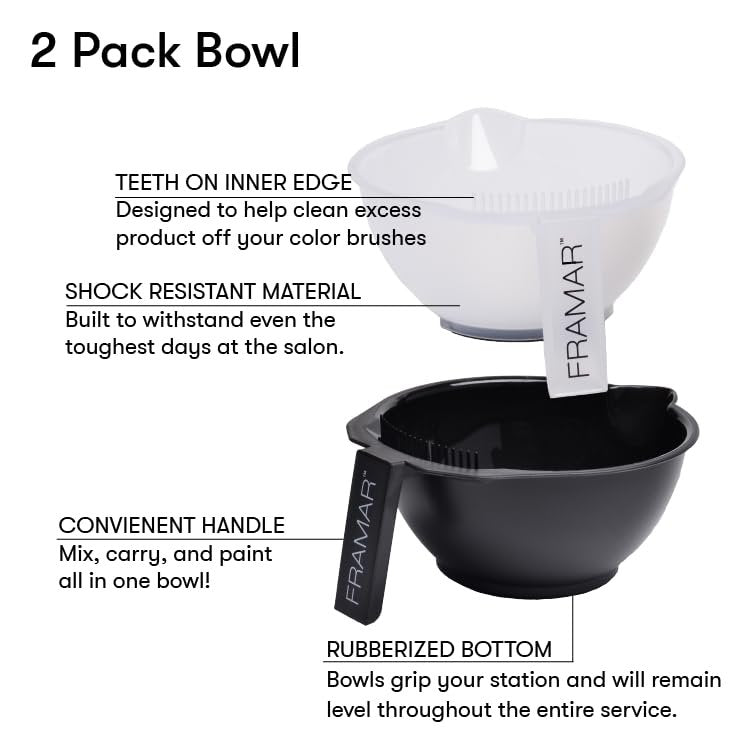 FRAMAR Color Bowl with Cleaner Set – Non-Slip Hair Dye Bowls for Hairstylists, 2 Pack Avelisse