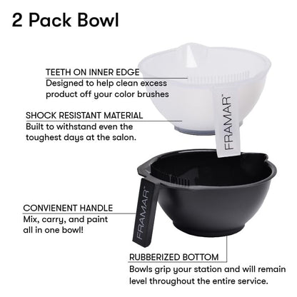FRAMAR Color Bowl with Cleaner Set – Non-Slip Hair Dye Bowls for Hairstylists, 2 Pack Avelisse
