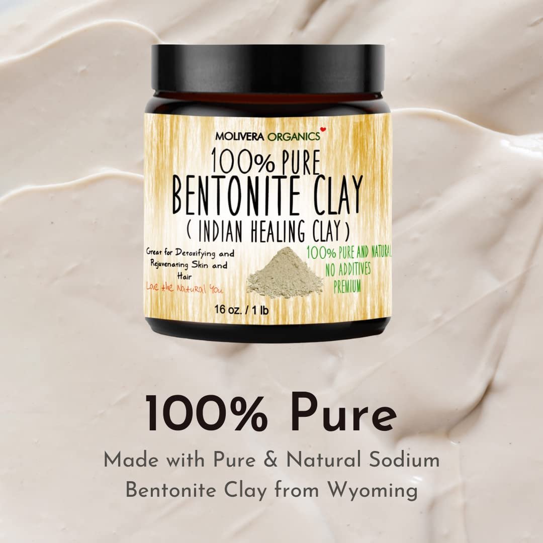 Molivera Organics Premium 1 lb Bentonite Clay - Pure Natural Detoxifying Clay for Face Masks, Hair Care & More - Best Healing Clay - USA Made - görsel 3