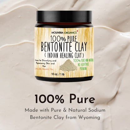Molivera Organics Premium 1 lb Bentonite Clay - Pure Natural Detoxifying Clay for Face Masks, Hair Care & More - Best Healing Clay - USA Made