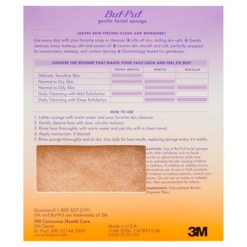 Buf-Puf Gentle Facial Sponge - Dermatologist Developed, Silicone Exfoliating Sponge for Deep Cleansing, Removes Dirt & Makeup, Reusable, 3 Pack Avelisse