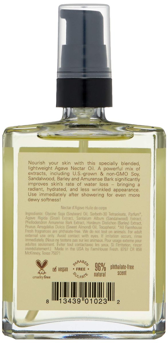 FarmHouse Fresh Agave Nectar Ageless Body Oil – Hydrating & Firming Body Oil, 4 Fl Oz Avelisse