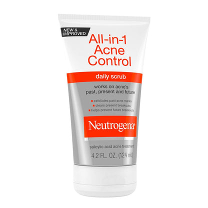 Neutrogena All-In-1 Acne Control Daily Face Scrub – Salicylic Acid Acne Treatment, Exfoliating Scrub, 4.2 fl. oz