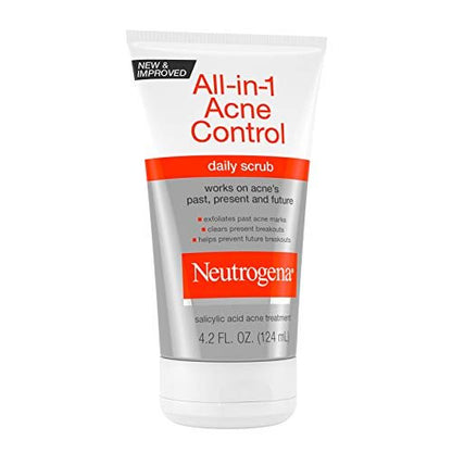 Neutrogena All-In-1 Acne Control Daily Face Scrub – Salicylic Acid Acne Treatment, Exfoliating Scrub, 4.2 fl. oz
