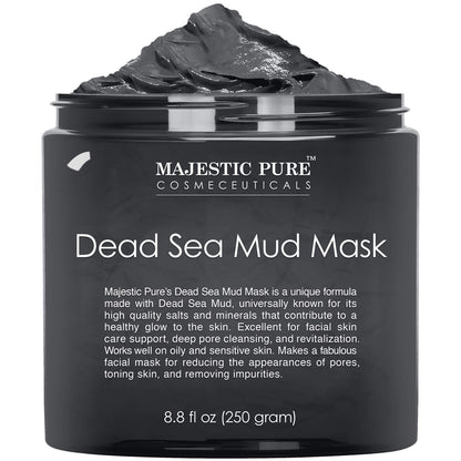 Majestic Pure Dead Sea Mud Mask - Natural Face Mask for Pores, Acne & Blackheads - Soothing & Nourishing - 8.8 oz Avelisse