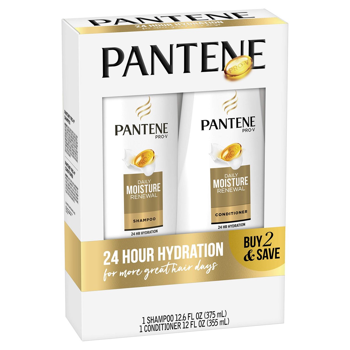 Pantene Daily Moisture Renewal Duo Set - 12.6 oz Shampoo & 12 oz Conditioner for Silky, Healthy Hair Avelisse