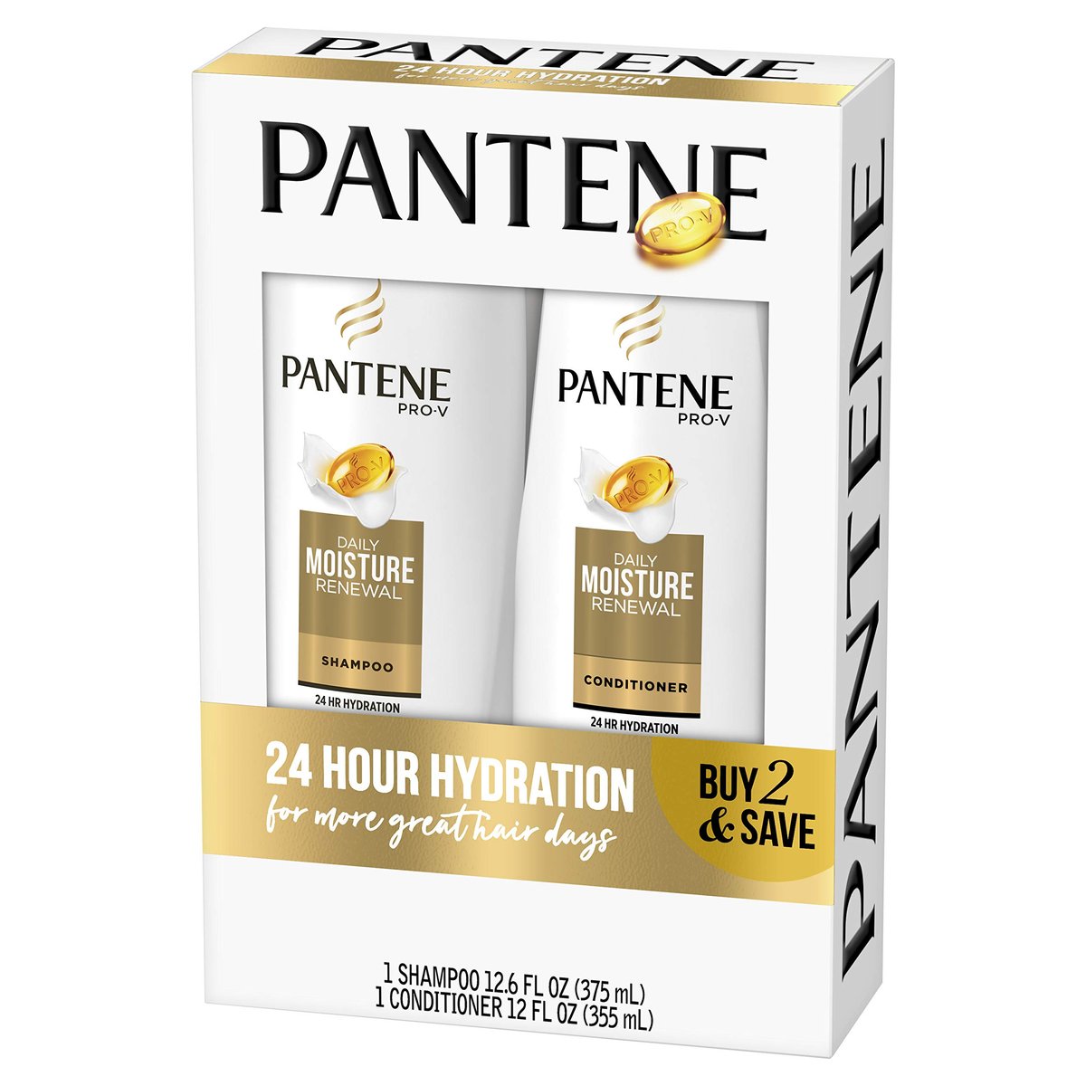 Pantene Daily Moisture Renewal Duo Set - 12.6 oz Shampoo & 12 oz Conditioner for Silky, Healthy Hair Avelisse