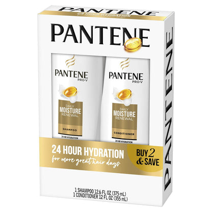 Pantene Daily Moisture Renewal Duo Set - 12.6 oz Shampoo & 12 oz Conditioner for Silky, Healthy Hair Avelisse