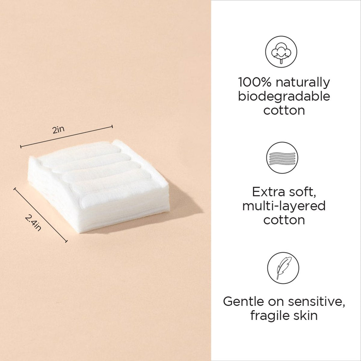 Diane 100% Pure Cotton Squares – 2.4" x 2" Makeup Remover Pads, 160 Count - görsel 3
