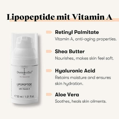 Dermaroller Lipopeptide Night Cream with Hyaluronic Acid, Vitamin A & Shea Butter - Moisturizing Anti-Aging Night Cream for Tired, Stressed Skin - 1.01 oz