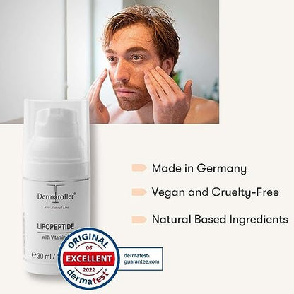 Dermaroller Lipopeptide Night Cream with Hyaluronic Acid, Vitamin A & Shea Butter - Moisturizing Anti-Aging Night Cream for Tired, Stressed Skin - 1.01 oz