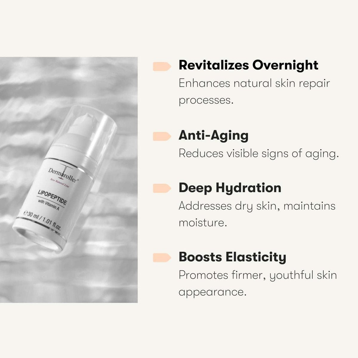Dermaroller Lipopeptide Night Cream with Hyaluronic Acid, Vitamin A & Shea Butter - Moisturizing Anti-Aging Night Cream for Tired, Stressed Skin - 1.01 oz - görsel 7