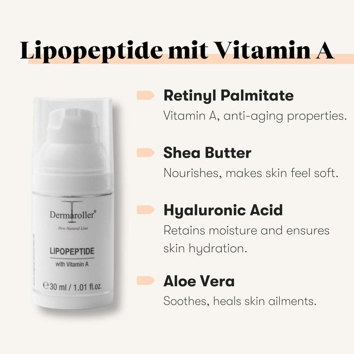 Dermaroller Lipopeptide Night Cream with Hyaluronic Acid, Vitamin A & Shea Butter - Moisturizing Anti-Aging Night Cream for Tired, Stressed Skin - 1.01 oz - görsel 5