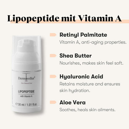 Dermaroller Lipopeptide Night Cream with Hyaluronic Acid, Vitamin A & Shea Butter - Moisturizing Anti-Aging Night Cream for Tired, Stressed Skin - 1.01 oz
