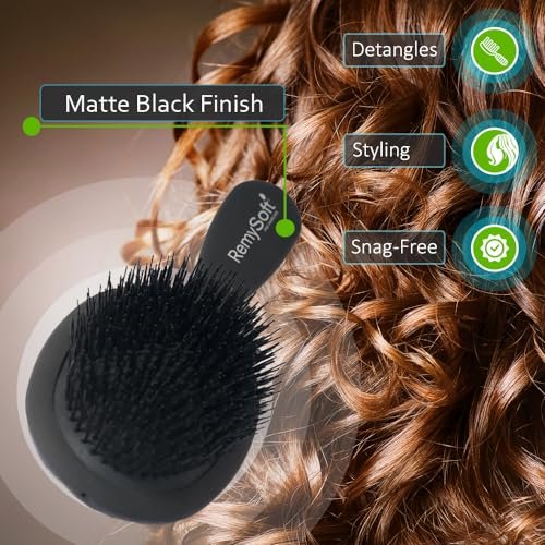 RemySoft Beauty & Opulence Boar Bristle Brush – Gentle for Hair Extensions, Weaves & Wigs (Black, 1 Count) Avelisse