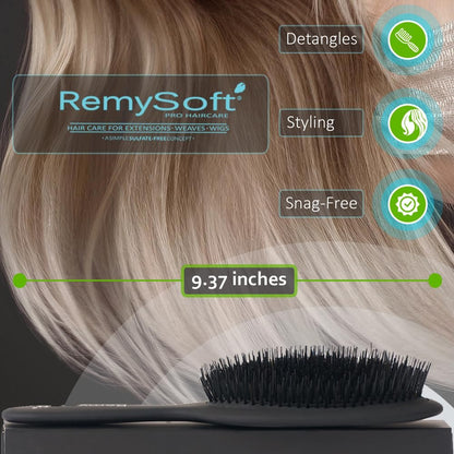 RemySoft Beauty & Opulence Boar Bristle Brush – Gentle for Hair Extensions, Weaves & Wigs (Black, 1 Count) Avelisse