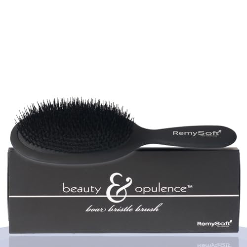 RemySoft Beauty & Opulence Boar Bristle Brush – Gentle for Hair Extensions, Weaves & Wigs (Black, 1 Count) Avelisse