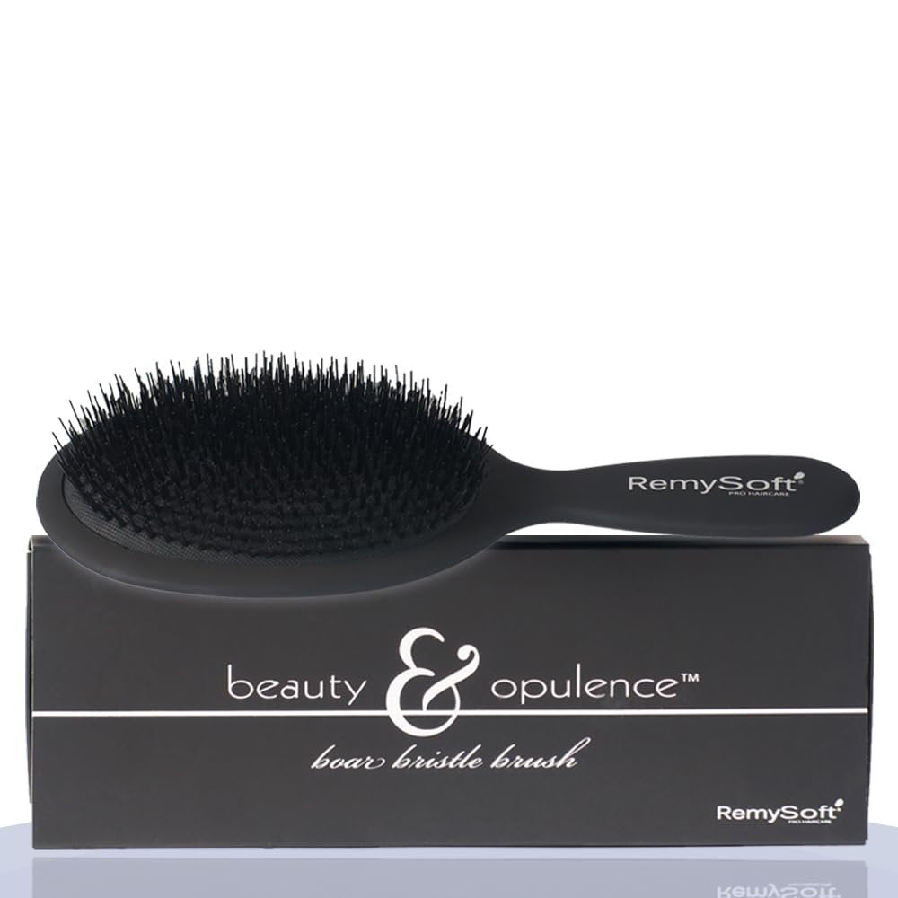 RemySoft Beauty & Opulence Boar Bristle Brush – Gentle for Hair Extensions, Weaves & Wigs (Black, 1 Count) Avelisse