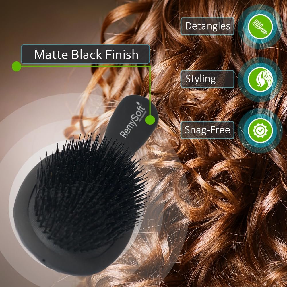 RemySoft Beauty & Opulence Boar Bristle Brush – Gentle for Hair Extensions, Weaves & Wigs (Black, 1 Count) Avelisse