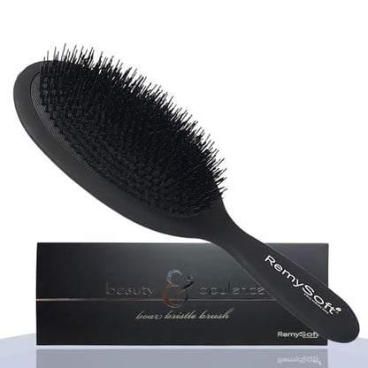 RemySoft Beauty & Opulence Boar Bristle Brush – Gentle for Hair Extensions, Weaves & Wigs (Black, 1 Count) Avelisse