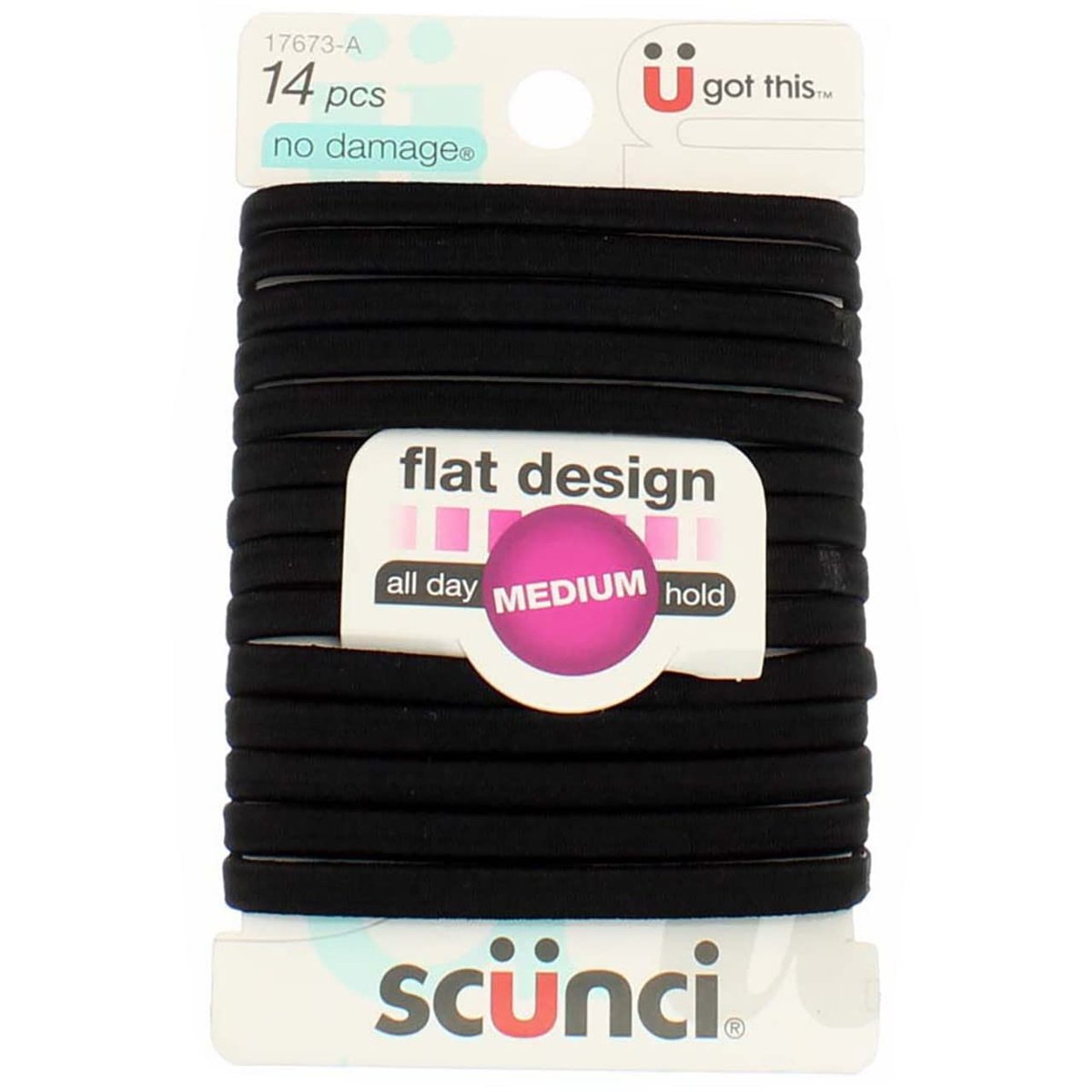 Scunci No-Damage Comfortable Black Hair Ties, Flat Design All-Day Hold, 14-Pieces per Pack (3-Packs) - görsel 1