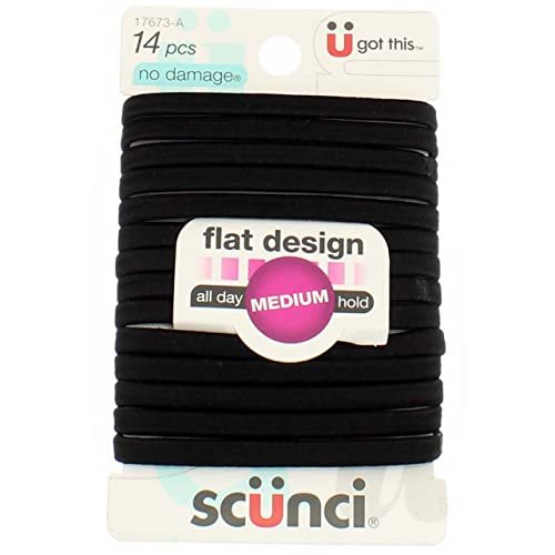 Scunci No-Damage Comfortable Black Hair Ties, Flat Design All-Day Hold, 14-Pieces per Pack (3-Packs) - görsel 3