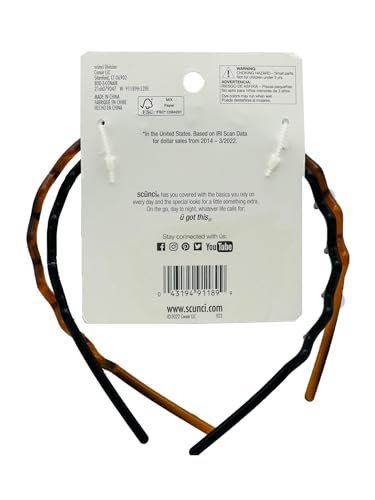 Scunci Effortless Beauty Headbands – 1-Inch Wide Fabric Headbands for Women, Brown, 2-Count