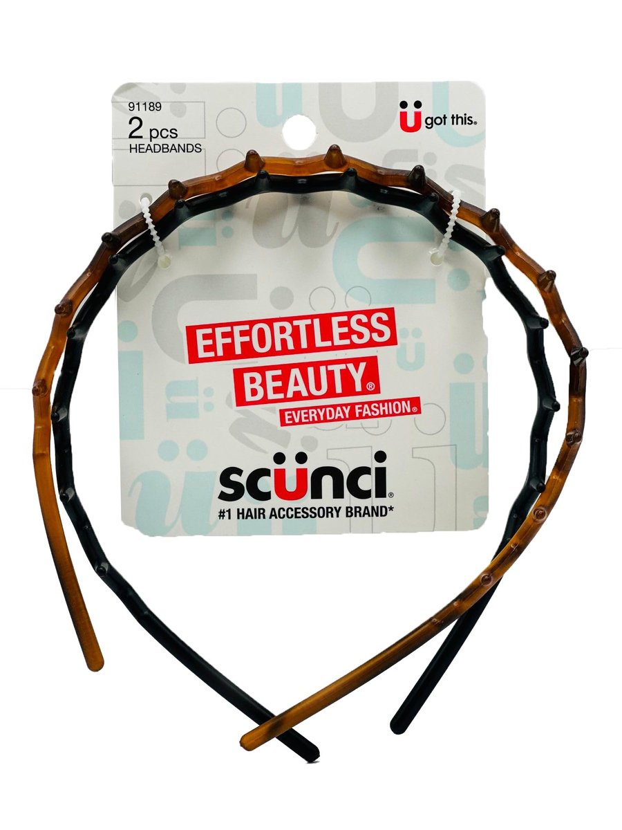 Scunci Effortless Beauty Headbands – 1-Inch Wide Fabric Headbands for Women, Brown, 2-Count - görsel 1