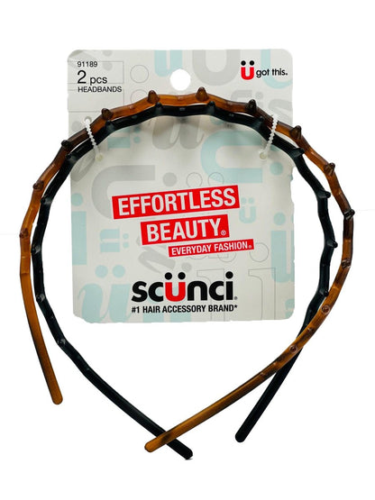 Scunci Effortless Beauty Headbands – 1-Inch Wide Fabric Headbands for Women, Brown, 2-Count